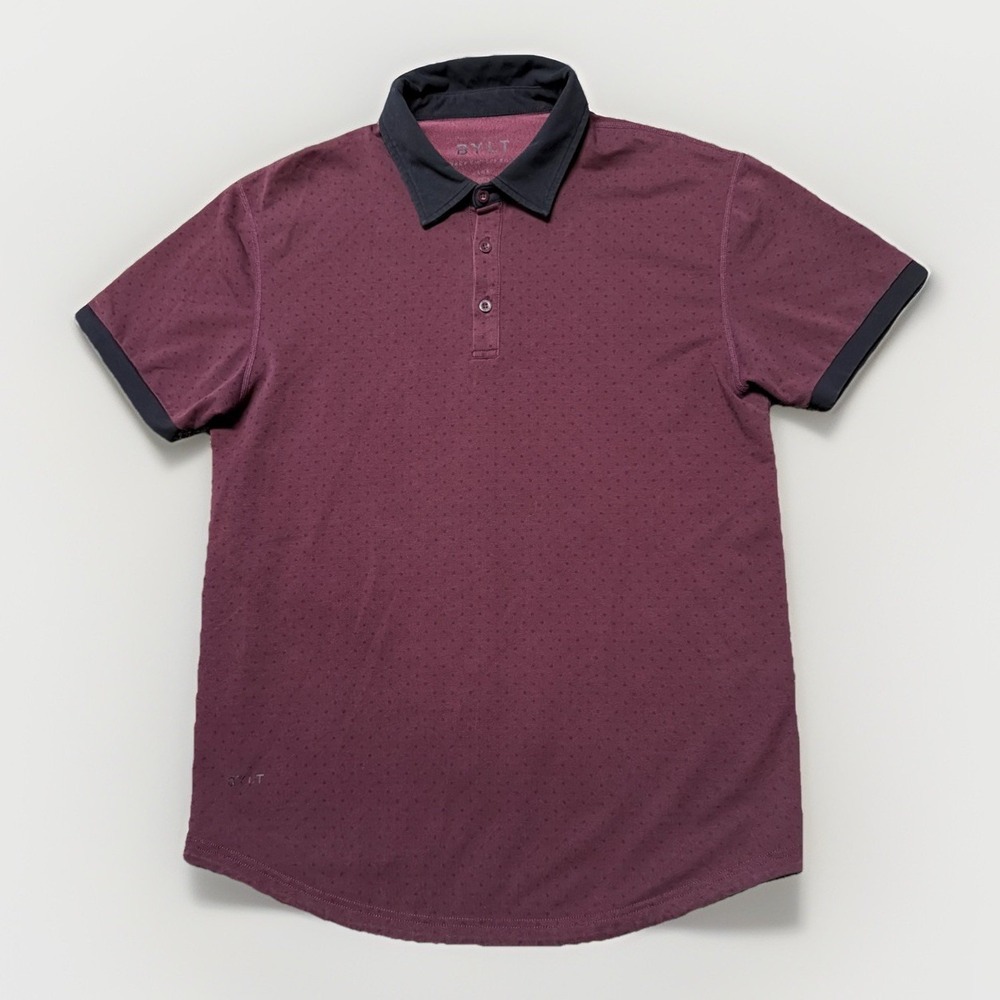 BYLT Shirt Men's Medium Drop Cut S/S Polo Lux Short Sleeve Performance Dotted